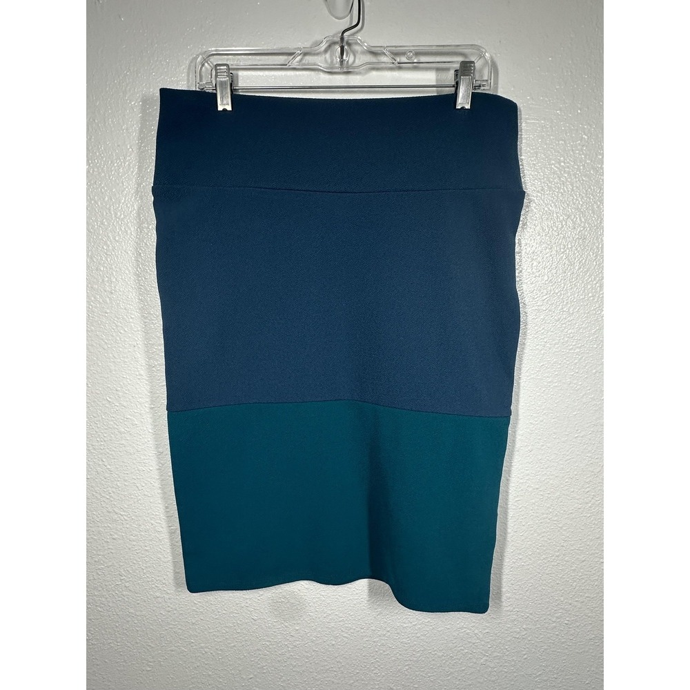 LuLaRoe‎ Skirt Womens XL Blue Green Cassie Pencil Colorblock Stretch Pull On